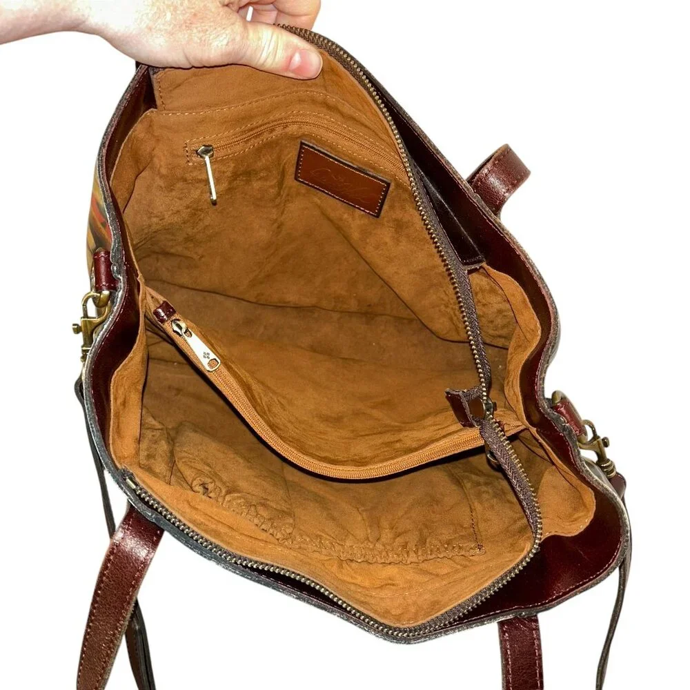 patricia nash STUNNING Fall painted Floral print leather cross body satchel bag